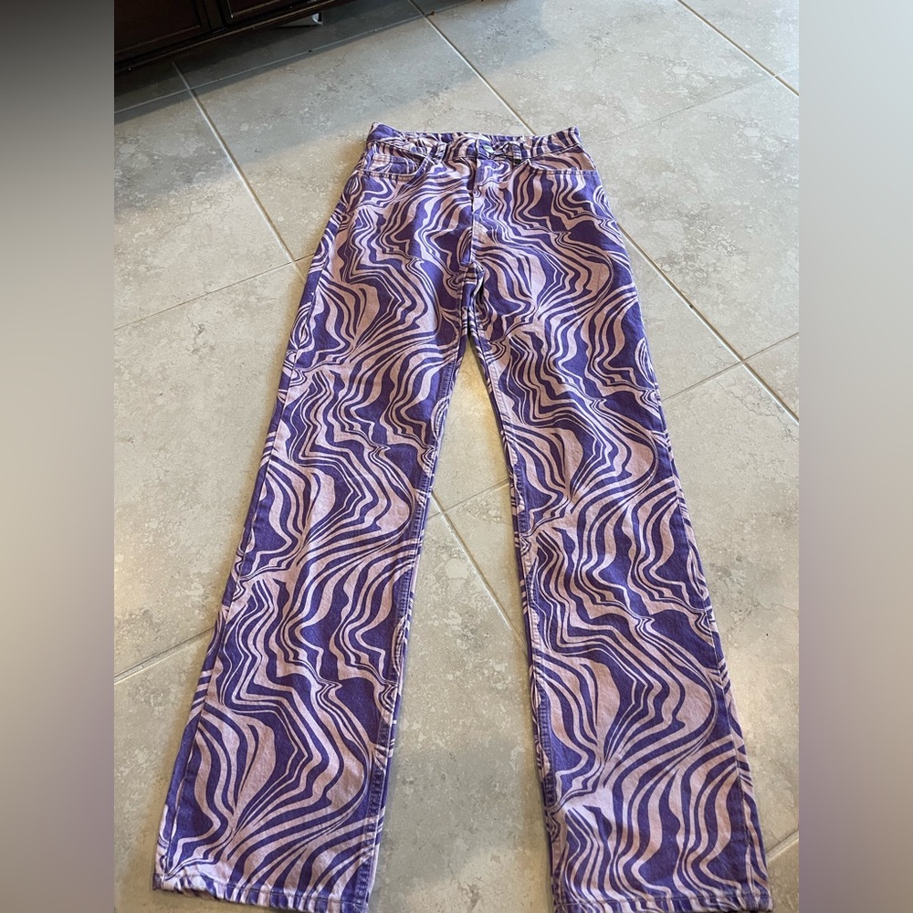Size 4 Zara paint psychedelic purple straight leg jeans